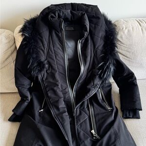 RUDSAK Black Women's Hooded Faux-Fur Trim Puffer Coat